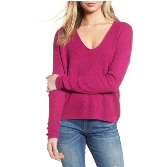 BP Womens Textured Stitch Rounded V-Neck Pullover Sweater in Pink Plumier XSmall - Picture 1 of 4